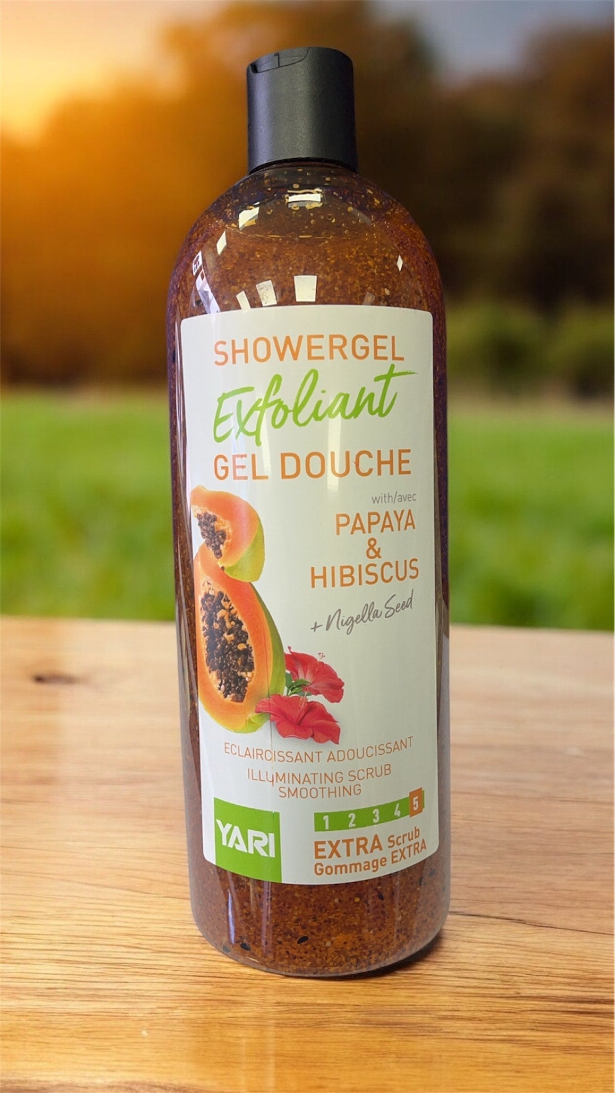 Yari Showergel exfoliant gel douche Papaya & Hibiscus